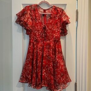 Red and white shirt floral dress
